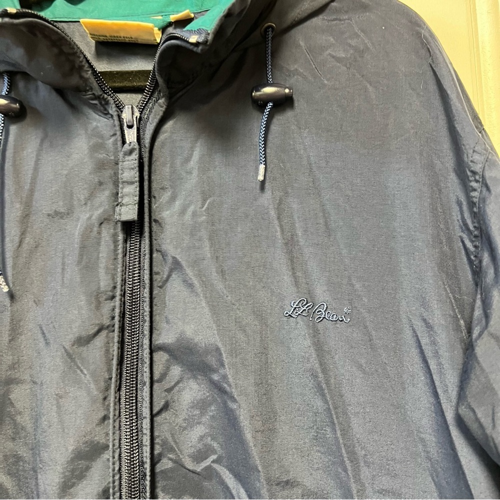 Vintage 90s L.L. Bean Rain Jacket Navy Hooded Windbreaker Petite S Lightweight - Picture 2 of 8